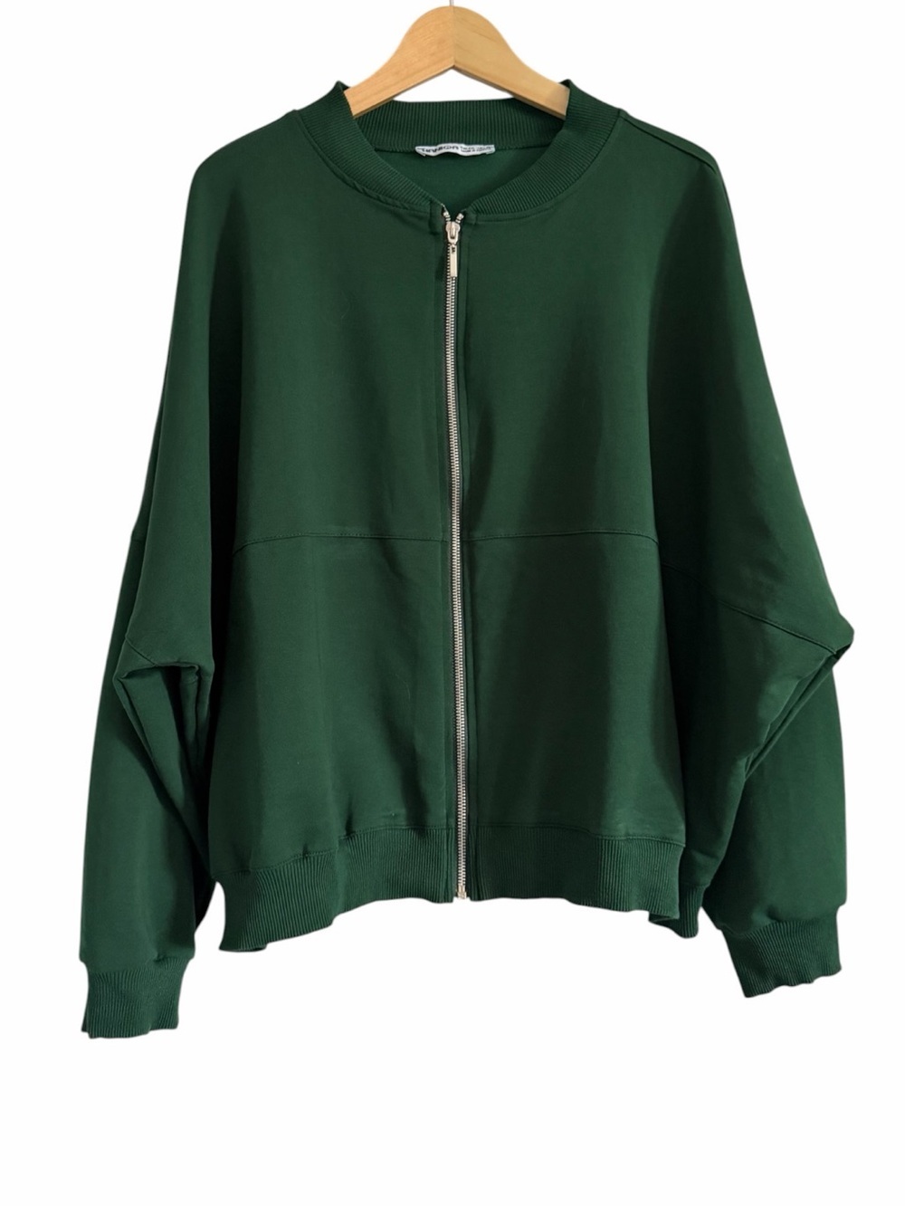 HANIQA Women's Forest Green Chrome Zip-Front Bomber Jacket 4X